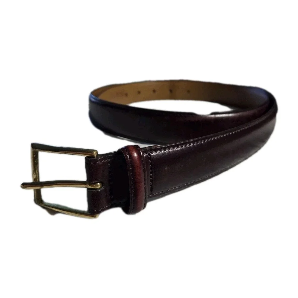 Lands End Mens Leather Belt Size 42 Brown Brass Buckle